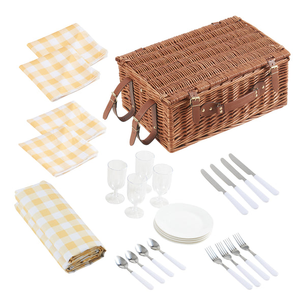 Picknickmand Brindisi 4-persoons picknickset geel wit casa.pro