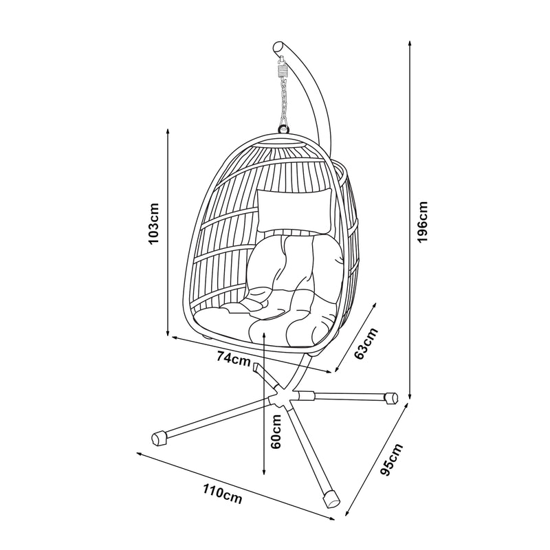 Maatschets Hangstoel Edeng met standaard grijs 196x110x95 cm [en.casa]