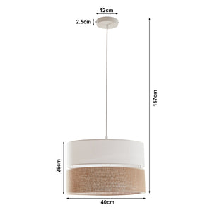 Hanglamp Barton E27 stoffen lampenkap wit en linnenlook lux.pro