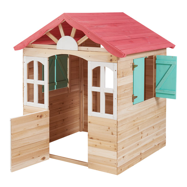 Speelhuis Lulä houten kinderhuisje voor buiten naturel rood wit groen casa.pro
