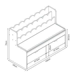 Kindermeubel Vestnes kinderbank met opbergrek en kussen 100x70x45 cm wit en roze [en.casa]