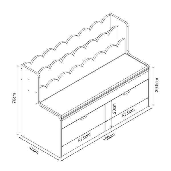 Kindermeubel Vestnes kinderbank met opbergrek en kussen 100x70x45 cm wit en roze [en.casa]