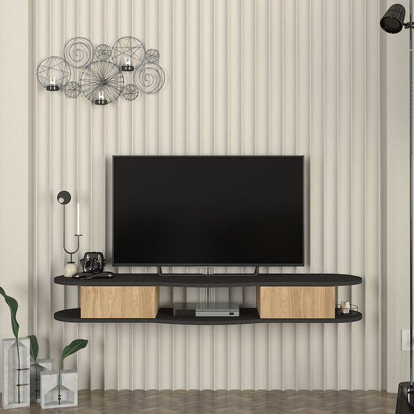 TV meubel Nyskiri zwevend 150x35x19 cm antraciet en eikenkleurig [en.casa]