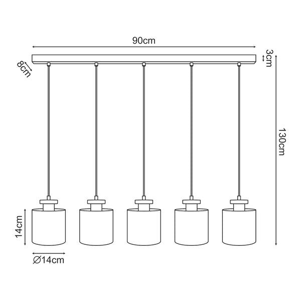 Hanglamp Posdand 5xE27 houtkleurig en zwart lux.pro