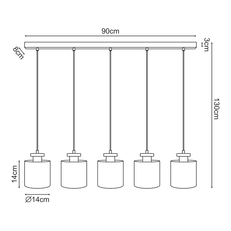 Maatschets Hanglamp Posdand 5xE27 houtkleurig en zwart lux.pro