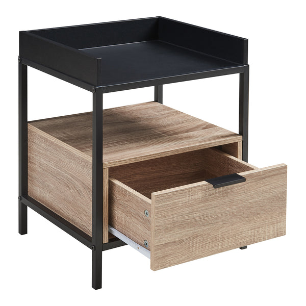 Nachtkastje Belana 51x40x35 cm zwart en eikenkleurig [en.casa]