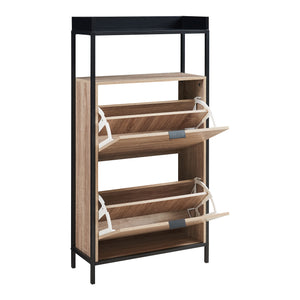 Schoenkast Belana 116x60x24 cm zwart en eikenkleurig [en.casa]