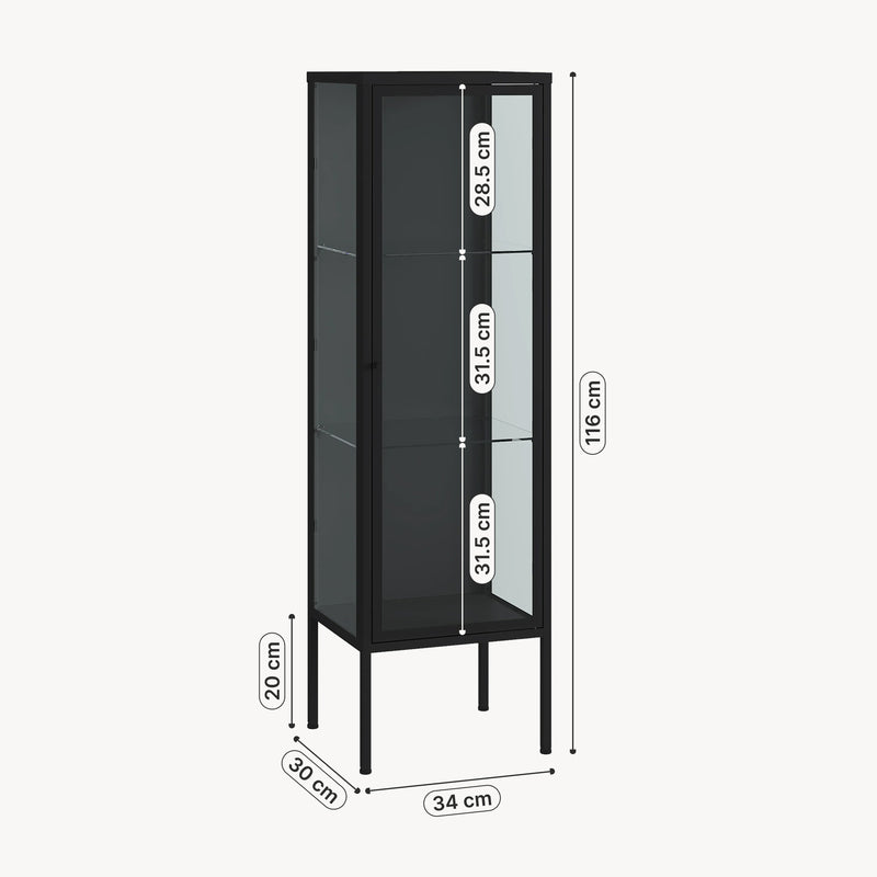 Maatschets Vitrinekast Borshavisa 116x34x30 cm zwart [en.casa]