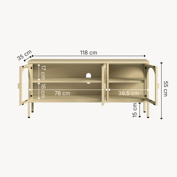Dressoir Klippestad vitrinekast 118x35x55 cm camel [en.casa]