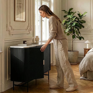Dressoir Olvehok 110x40x77 cm marmerlook wit en zwart [en.casa] 
