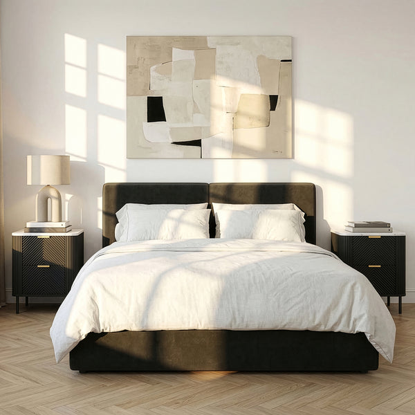 Nachtkastje set van 2 Olvehok 55x52x38 cm marmerlook wit en zwart [en.casa] 