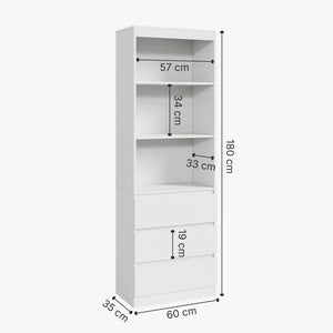 Boekenkast Les met 3 lades en open vakken 180x60x35 cm wit [en.casa]