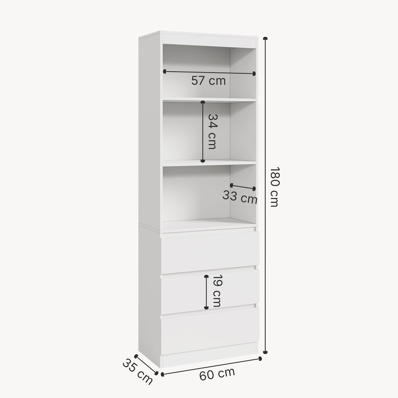 Maatschets Boekenkast Les met 3 lades en open vakken 180x60x35 cm wit [en.casa]