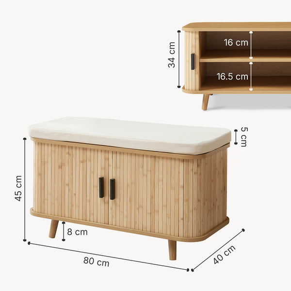 Schoenenkast Tvedestrand met zitkussen 50x80x40 cm naturel en beige [en.casa]
