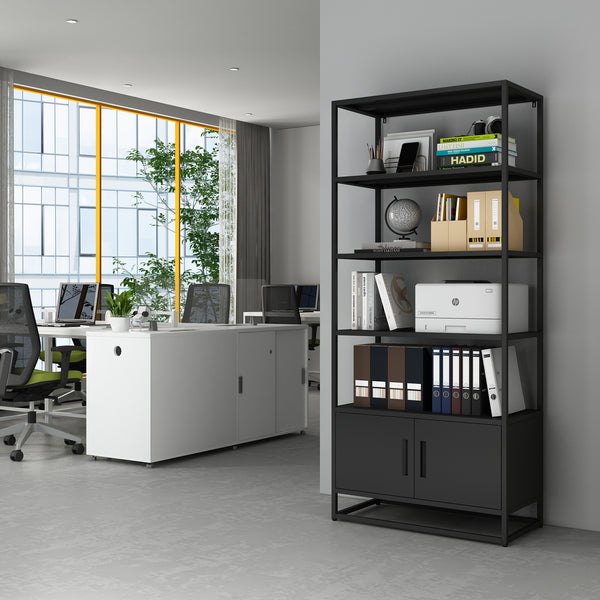 Boekenkast Hailuoto met kast 180x80x40 cm zwart [en.casa] 