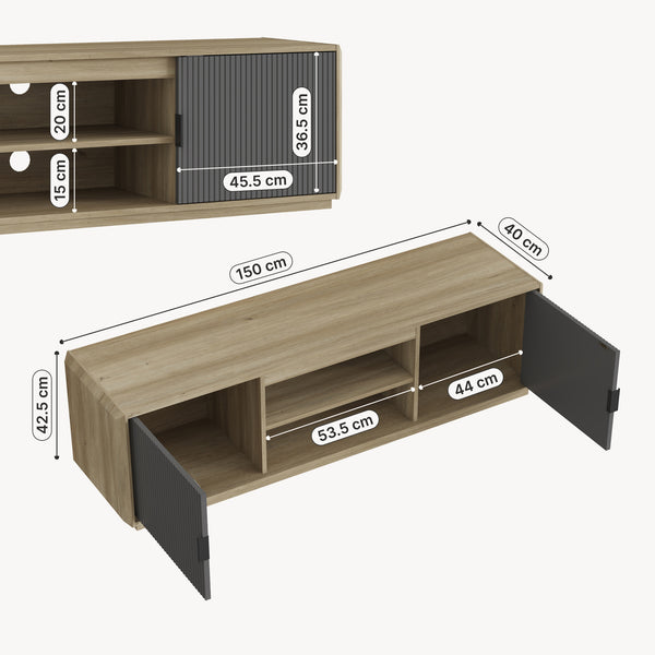 TV meubel Trömi 150x40x43 cm eikenkleurig en grijs [en.casa] 