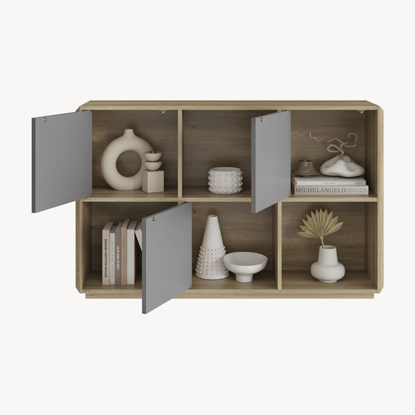 Dressoir Trömi 75x120x30 cm eikenkleurig en grijs [en.casa] 