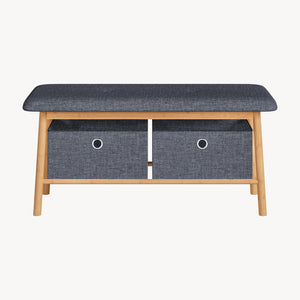 Zitbank Vad met 2 opbergdozen 90x30x45 cm Natuur/Grijs [en.casa]