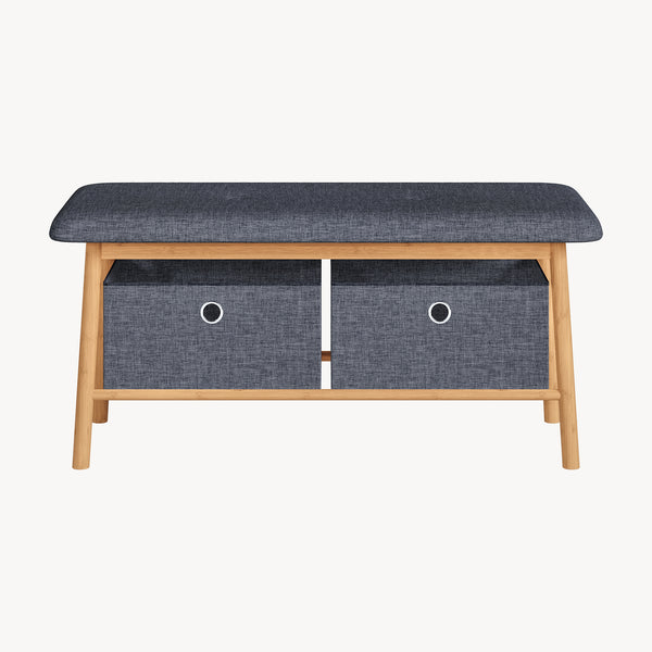 Zitbank Vad met 2 opbergdozen 90x30x45 cm Natuur/Grijs [en.casa]