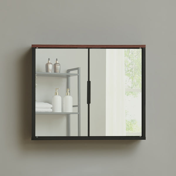 Spiegelkast Trond 50x60x15 cm Zwart/Walnootlook [en.casa]