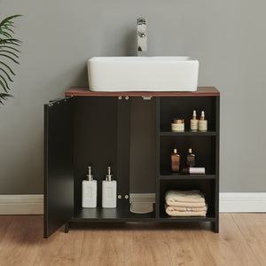 Wastafelonderkast Trond 60x66x30 cm Zwart/Walnootlook [en.casa]