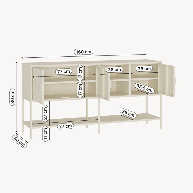 Maatschets Dressoir Kliri 160x40x80 cm crèmewit [en.casa] 