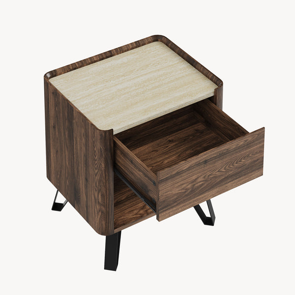 Nachtkastje Trorlon 55x50x40 cm walnootlook/travertijn [en.casa]