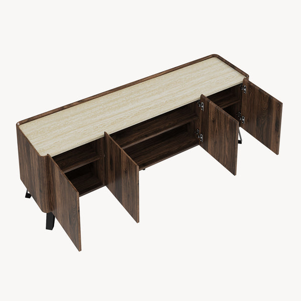 Tv-kast Trorlon 160x40x55 cm Notenhoutlook/Travertijn [en.casa]