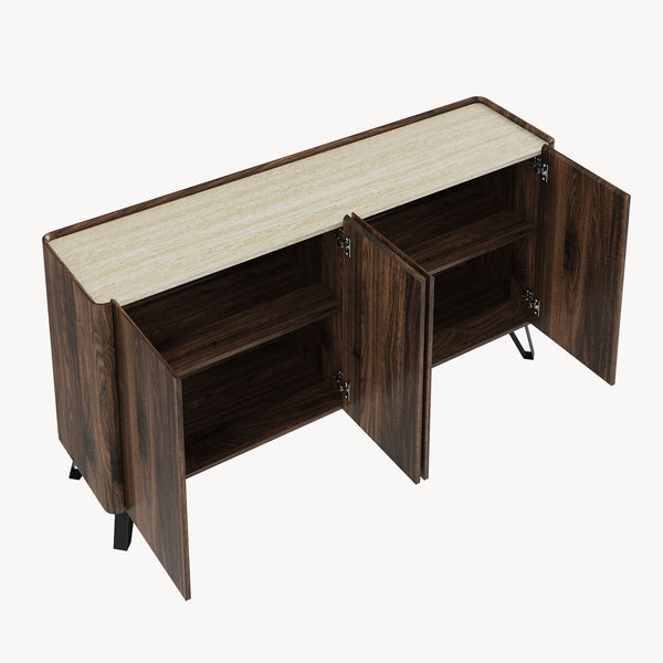 Sideboard Trorlon 160x40x83 cm walnootlook/travertijn [en.casa]