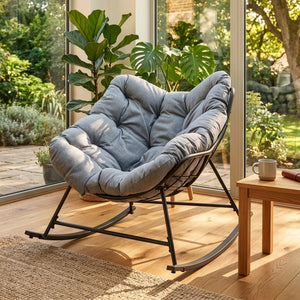 Schommelstoel Villeneuve 85x90x91 cm Zwart/Grijs [en.casa]