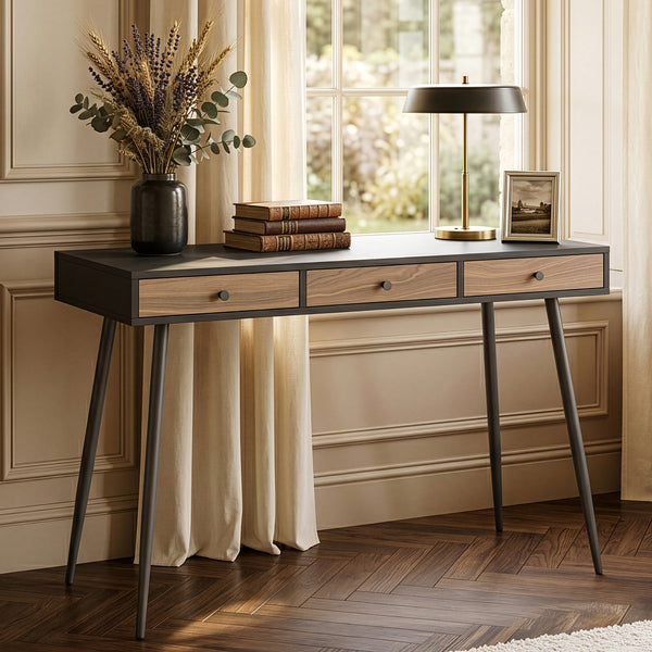 Bureau Tumba 115x48x76 cm Zwart/Walnootlook [en.casa]