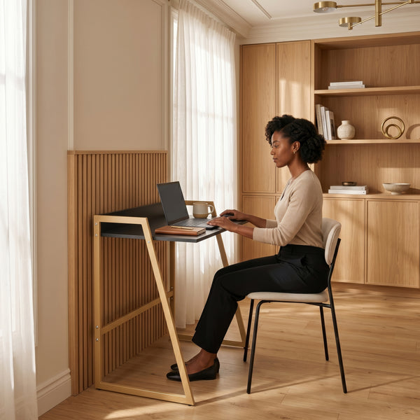 Bureau Kuomi 84x73x47 cm Beige/Donkergrijs [en.casa]