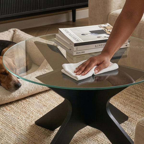 Salontafel Imi met glazen blad Ø70x35 cm Zwart/Grijs [en.casa]