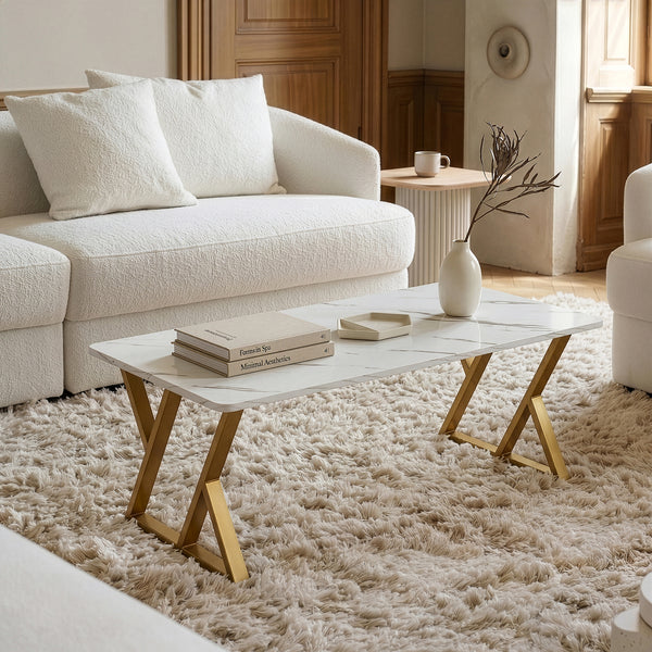 Salontafel Nolu 120x60x46 cm Goudkleurig/Marmerlook, wit [en.casa]