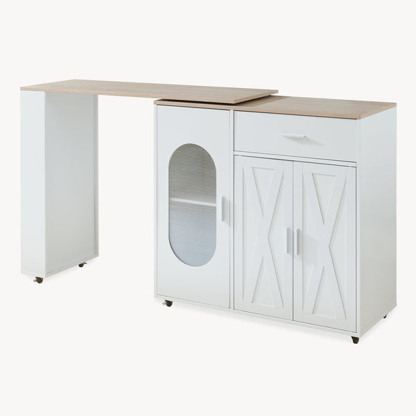 Rijdbaar keukeniland met draaibaar werkblad Kudebola 115x40x94 cm eikenlook/wit [en.casa]