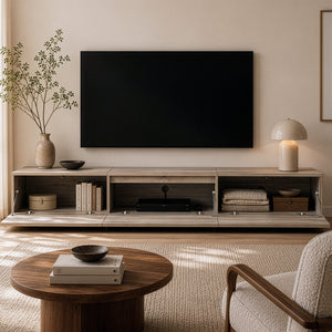 Tv-kast Kapipimso met 3 kleppen 194x31x37 cm eikenlook, grijs [en.casa]