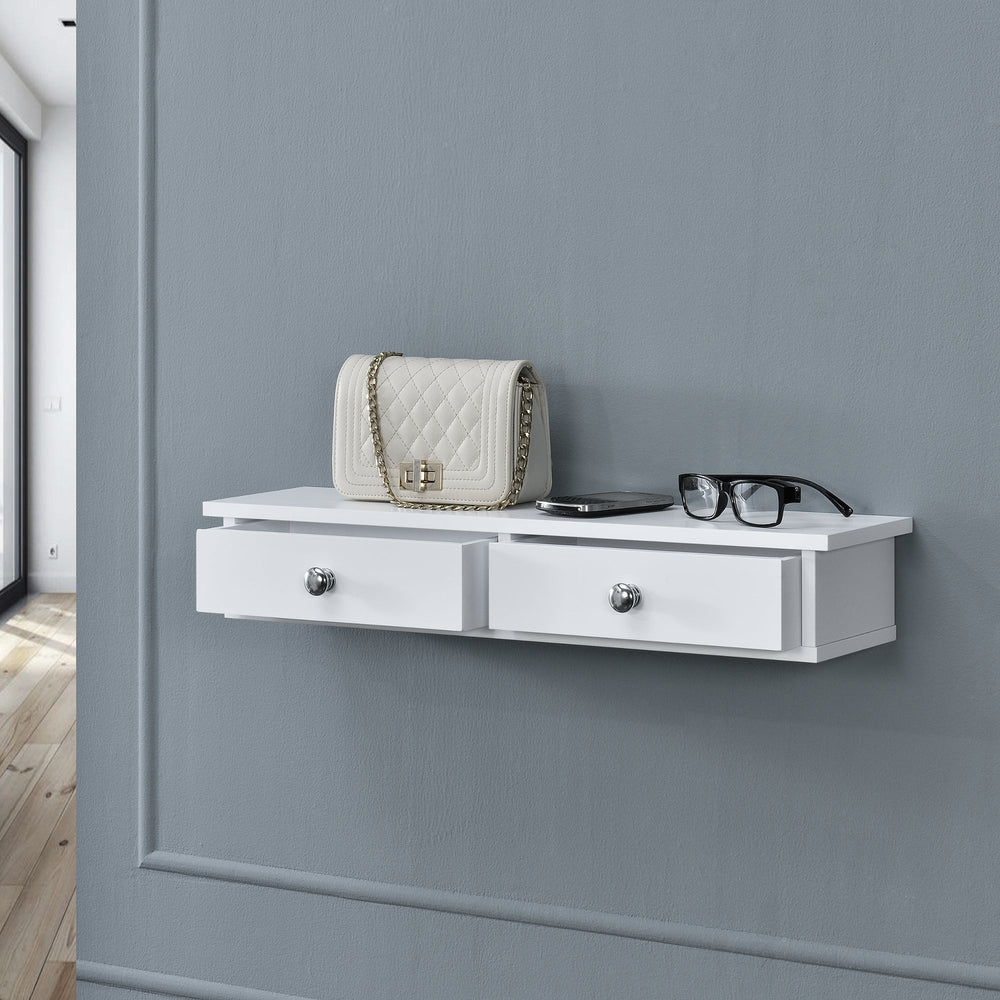 Wandplank Geeste 60x15x10 cm met 2 lades Wit [en.casa] - premiumXL