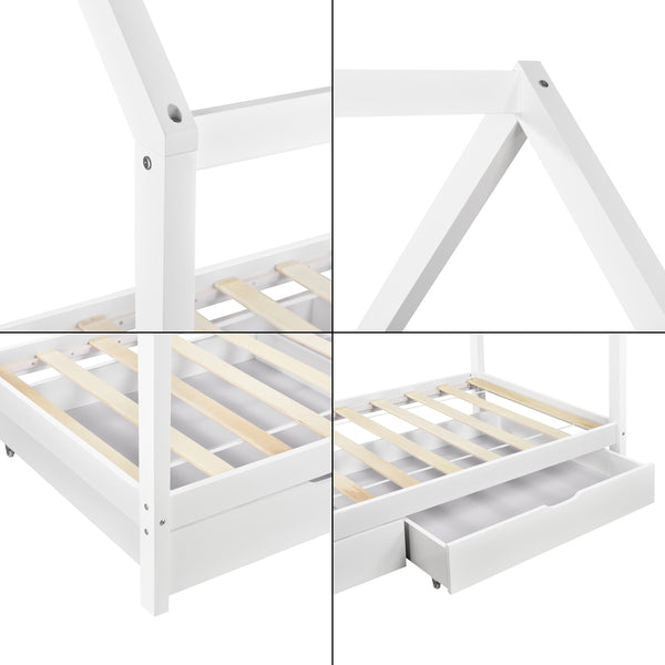 Kinderbed grenen met 2 lades huisbed 206x98x150 cm wit