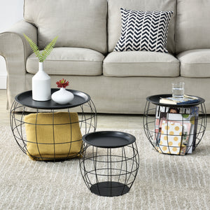 Bijzettafel salontafel set van 3 afneembaar tafelblad zwart