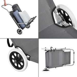 Inklapbare ligbed met luifel en wielen set van 2 donkergrijs