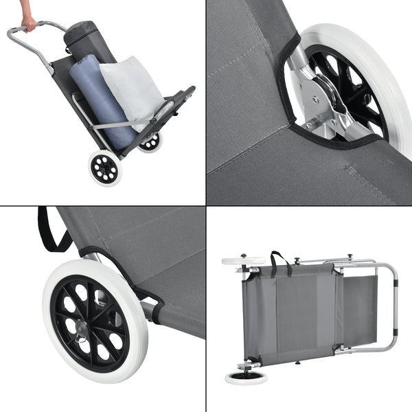 Inklapbare ligbed met luifel en wielen set van 2 donkergrijs