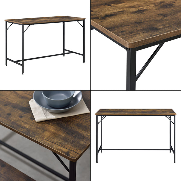 Eetkamerset Pajala ettafel met banken zwart en houtkleurig