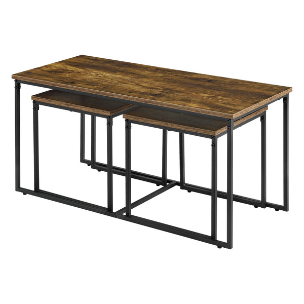 [en.casa] Salontafel Haparanda set van 3 zwart en houtkleurig