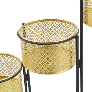 [en.casa] Bloempot op standaard Doel 69x69x20 cm zwart en messing