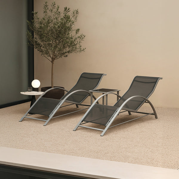 Tuinset Binetto 3-delig loungeset 2 ligbedden met tafel grijs en zwart [en.casa]