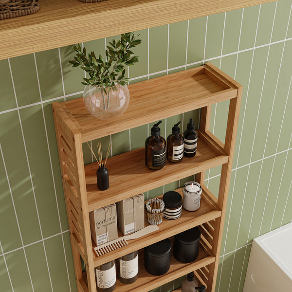 [en.casa] Staand rek Forssa bamboe 165x42x28 cm houtkleurig