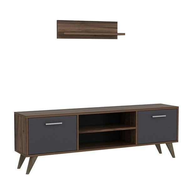 [en.casa] TV meubel met plank Haderslev 120x30x45 cm walnootkleurig en antraciet