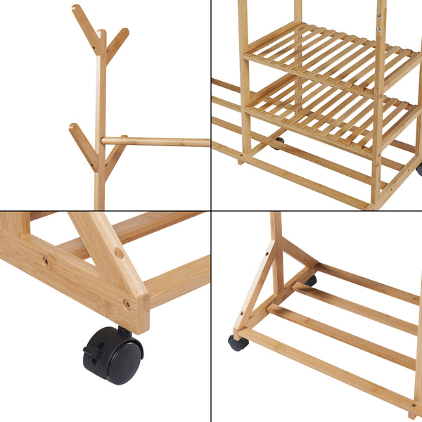 [en.casa] Bamboe kledingrek Ikaalinen op wielen 176x100x38 cm houtkleurig