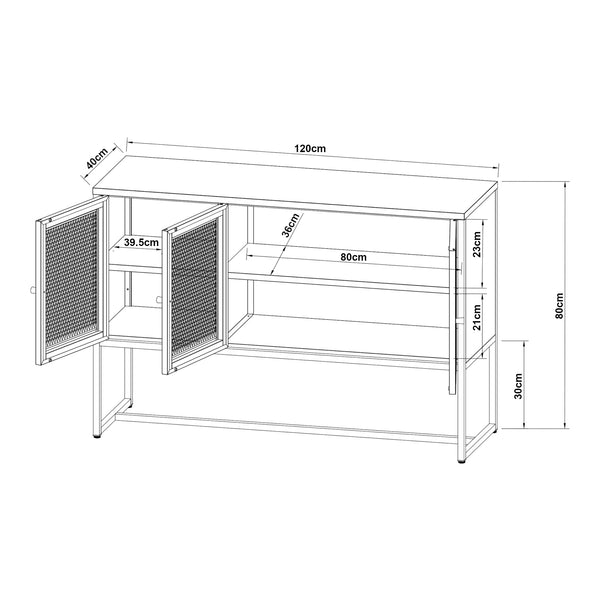 Commode Sund dressoir metaal 120x40x80 cm grijs [en.casa]