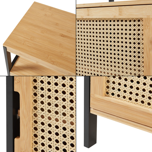 Badkamerkast Tervola 80x40x35 cm zwart naturel rotan look [en.casa]